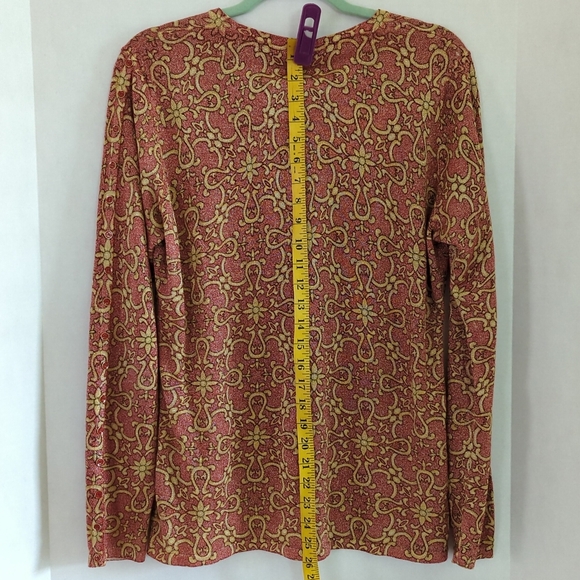 J. McLaughlin Pink & Gold/Gold Shimmer Pullover Sweater Decorative Buttons Sze L - Picture 3 of 9